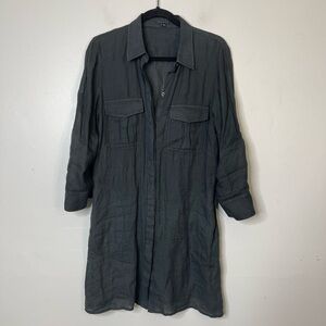 Theory Dress Womens 10 Linen Sheer Roll Up Long Sleeve Button Collared NO LINER